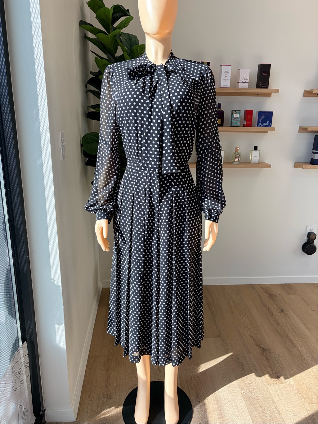 Michael Kors Black And White Polka Dot Midi Dress